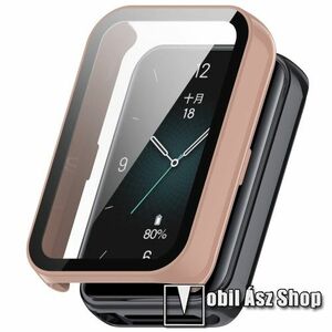 Okosóra műanyag védő tok / keret - RÓZSASZÍN - 9H edzett üveg előlap védő is! - HONOR Band 9 kép