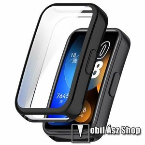 Okosóra szilikon védő tok / keret - GALVANIZÁLT FEKETE - Szilikon előlapvédő is! - HUAWEI Band 8 / Band 9 kép