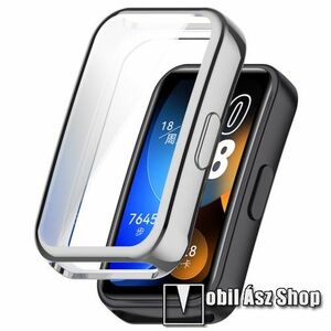 Okosóra szilikon védő tok / keret - GALVANIZÁLT EZÜST - Szilikon előlapvédő is! - HUAWEI Band 8 / Band 9 kép