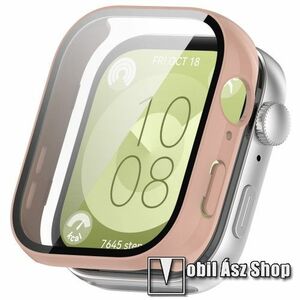 Okosóra műanyag védő tok / keret - RÓZSASZÍN - 9H edzett üveg előlap védő is! - HUAWEI Watch Fit 3 kép