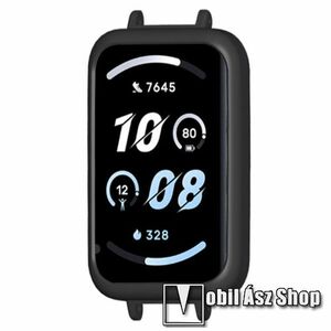 Okosóra műanyag védő tok / keret - FEKETE - beépített adapterrel, bármilyen 12mm-es teleszkópos szíjjal használható - HONOR Band 9 kép