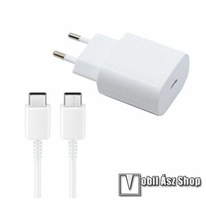 SAMSUNG hálózati töltő - Type-C aljzattal, 5V / 3A, 25W, PD gyorstöltés támogatás + EP-DA705BWE Type-C / Type-C adatátvitel és töltő kábellel - FEHÉR - EP-TA800EWE + EP-DA705BWE - GYÁRI kép