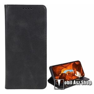SLIM notesz tok / flip tok - FEKETE - PU bőr, asztali tartó funkciós, rejtett mágneses záródás, bankkártyatartó zseb, oldalra nyíló, szilikon belső - TELEKOM T Phone 2 5G (REVVL 7) kép