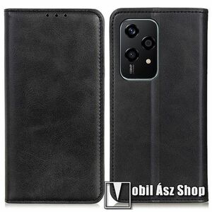 Notesz tok / flip tok - FEKETE - hasított bőr, asztali tartó funkciós, oldalra nyíló, rejtett mágneses záródás, bankkártyatartó zseb, szilikon belső - HUAWEI Honor 200 Lite kép