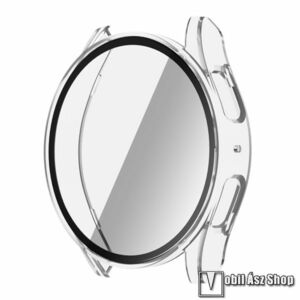 Samsung Galaxy Watch7 44mm, Okosóra műanyag védőtok, Keret, 9H edzett üvegfólia, Átlátszó kép