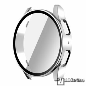 Samsung Galaxy Watch7 44mm, Okosóra műanyag védőtok, Keret, 9H edzett üvegfólia, Ezüst kép