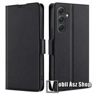 SLIM WALLET notesz / mappa tok - FEKETE - oldalra nyíló, asztali tartó funkciós, bankkártyatartó zseb, szilikon belsővel, mágneses záródás - SAMSUNG Galaxy A54 5G (SM-A546) kép