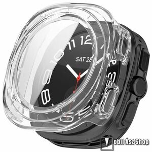 Samsung Galaxy Watch Ultra, Okosóra műanyag védőtok, Keret, 9H edzett üvegfólia, Átlátszó kép