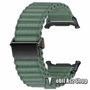 Okosóra Trail Band sportszíj - szövet, csatos, légáteresztő, széles hullámos kialakítás, gyorskioldós - SÖTÉTZÖLD - 240mm hosszú - SAMSUNG Galaxy Watch Ultra (SM-L705) kép