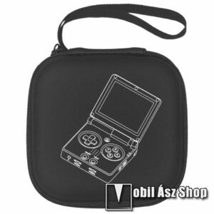 ANBERNIC RG35XXSP kézi konzolhoz tartó / hordozó táska - ütődésálló, cipzáros, PU bőr, hordozó fül, bársony belső, EVA habszivacs, vízálló, belső hálós zseb, 123 x 123 x 52mm - ERŐS VÉDELEM! - FEKETE kép