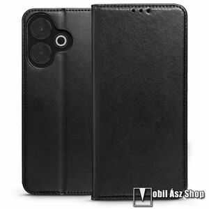 WALLET notesz tok / flip tok - FEKETE - asztali tartó funkciós, oldalra nyíló, rejtett mágneses záródás, bankkártyatartó zseb, szilikon belső - Xiaomi Redmi 13 4G, 13 5G, Poco M6 Plus 5G kép