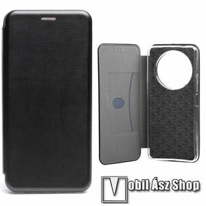 Notesz tok / flip tok - FEKETE - asztali tartó funkciós, ívelt, oldalra nyíló, rejtett mágneses záródás, bankkártyatartó zseb, szilikon belső - HUAWEI Honor Magic6 Pro kép