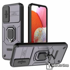 OTT! CAMSHIELD ARMOR műanyag védő tok / hátlap - LILA - szilikon betétes, kitámasztható, fém ujjgyűrűvel, eltolható kamera védő fedéllel, tapadófelület mágneses autós tartóhoz - ERŐS VÉDELEM! - SAMSUNG Galaxy A14 5G (SM-A146) / 4G (SM-A145) kép