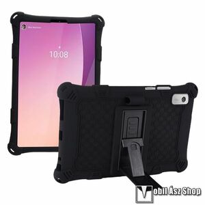 Szilikon védő tok / hátlap - FEKETE - asztali tartó funkciós, állítható kitámasztó, erősített sarkok és peremek, ceruzatartó - ERŐS VÉDELEM! - LENOVO Tab M9 (TB-310FU) kép