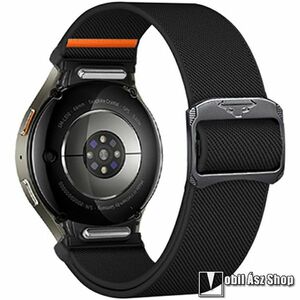 Okosóra szíj - FEKETE - szövet, sztreccses, 130-200mm-ig állítható, csatos, gombos gyorskioldó - SAMSUNG Galaxy Watch4 Classic / Watch4 / Watch5 / Watch5 Pro / Watch6 Classic / Watch6 kép