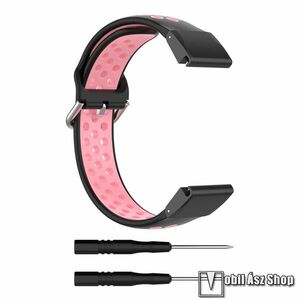 Okosóra szíj, Légáteresztő, sportoláshoz, szilikon, 100+143mm hosszú, 22mm széles, QUICKFIT, Fekete, Rózsaszín, Garmin MARQ (Gen 2), fenix E 47mm, 6, 6 Pro, 7 47mm, 8 47mm, quatix 7 47mm, 7 Pro 47mm kép