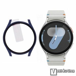 Samsung Galaxy Watch7 40mm, Okosóra műanyag védőtok, keret, 9H edzett üvegfólia, Sötétkék kép