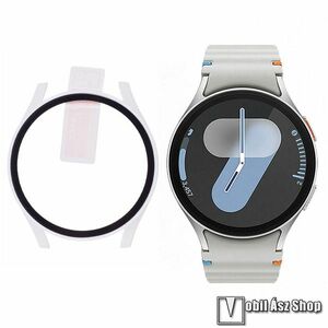 Samsung Galaxy Watch7 40mm, Okosóra műanyag védőtok, keret, 9H edzett üvegfólia, Fehér kép