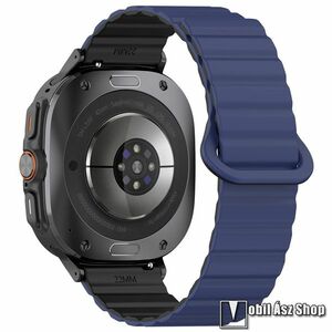 Samsung Galaxy Watch Ultra, Okosóra szíj, Szilikon, Mágneses, Loop, 133+97mm hosszú, Sötétkék, Fekete kép