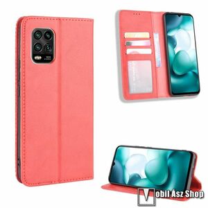 Xiaomi Mi 10 Lite 5G, Mi 10 Youth 5G, Mi 10 Lite Zoom, Retro Wallet telefontok, Notesz, Asztali tartó, Oldalra nyíló, Mágneses, Bankkártyatartó, PU bőr, TPU, Piros kép