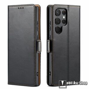 Samsung Galaxy S24 Ultra 5G (SM-S928), FIERRE SHANN Wallet telefontok, Notesz, Asztali tartó, Oldalra nyíló, Mágneses, Bankkártyatartó, PU bőr, TPU, Fekete kép