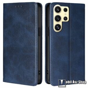 Samsung Galaxy S24 Ultra, Slim Notesz, Telefontok, Asztali tartó, Oldalra nyíló, Mágneses, Bankkártyatartó, PU bőr, Szilikon belső, Sötétkék kép