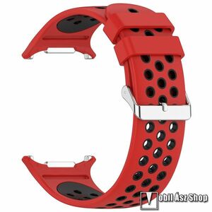 Samsung Galaxy Watch Ultra, Okosóra szíj, Szilikon, Légáteresztő, Sportoláshoz, Csatos, 120mm+90mm hosszú, Piros, Fekete kép