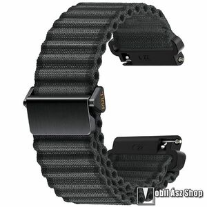 Okosóra Trail Band sportszíj, Szövet, Csatos, Légáteresztő, Széles hullámos kialakítás, 220mm hosszú, 20mm széles, Fekete, SAMSUNG Galaxy Watch7 40mm, Watch7 44mm, Watch FE, Watch Fit 3, Xiaomi Haylou LS02 Pro kép