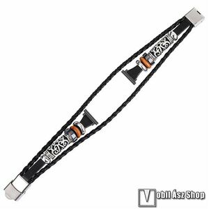 Okosóra szíj, Kézzel készített valódi bőr, Egyedi gyöngyökkel, Méretre vágható, Csatos, 16-20cm hosszú, 22mm széles, Fekete, Garmin Forerunner 255 (46mm), Forerunner 265, Venu 3 45mm, Xiaomi Watch S1 Pro, Amazfit GTR 4 46mm, Zepp Z, Huawei Watch Ultimate kép