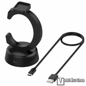Samsung Galaxy Fit 3, Huawei Band 10, 9, 8, 7, 6, 6 Pro, Childrens Watch 4X, Watch 4 Pro, Honor Band 9, 8, 7, Watch Fit, Fit 2, Oppo Band 2, Okosóra töltő, Asztali tartó állvány, Csúszásgátló, 5V/1A, 1m, Fekete kép
