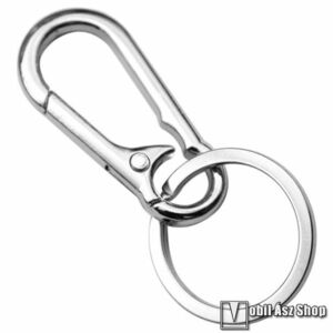 Univerzális kulcstartó, 1db, Karabiner, Fém, Rozsdamentes, Akasztható, 70 x 30mm, Ezüst kép