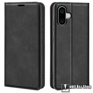 Apple iPhone 16, Slim telefontok, Notesz, Asztali tartó, Oldalra nyíló, Mágneses, Bankkártyatartó, PU bőr, TPU, Fekete kép