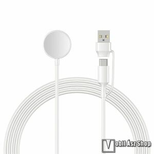 Okosóra USB töltő, Type-C - USB csatlakozók, Mágneses, 1m hosszú, 5V/1A, Fehér, Samsung Galaxy Watch Active, Active2, Watch4, Watch5, Watch6, Watch7, Watch Ultra kép