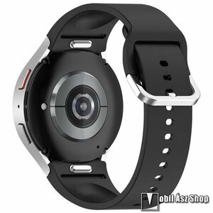 Okosóra szíj, Szilikon, Csatos, Gombos gyorskioldó, 88mm + 127mm hosszú, 20mm széles, Fekete, Samsung Galaxy Watch FE / Watch4 / Watch5 / Watch5 Pro / Watch6 / Watch7 kép