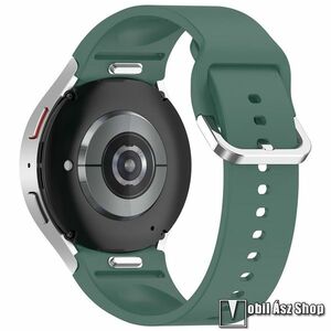 Okosóra szíj, Szilikon, Csatos, Gombos gyorskioldó, 88mm + 127mm hosszú, 20mm széles, Sötétzöld, Samsung Galaxy Watch FE / Watch4 / Watch5 / Watch5 Pro / Watch6 / Watch7 kép