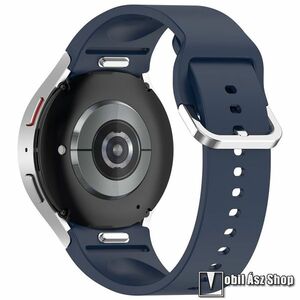 Okosóra szíj, Szilikon, Csatos, Gombos gyorskioldó, 88mm + 127mm hosszú, 20mm széles, Sötétkék, Samsung Galaxy Watch FE / Watch4 / Watch5 / Watch5 Pro / Watch6 / Watch7 kép