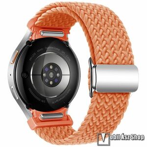 Okosóra szíj, Mágneses csat, Légáteresztő szövet, Fonott, 220mm hosszú, Gombos gyorskioldó, Narancssárga, Samsung Galaxy Watch FE, Watch4, Watch5, Watch5 Pro, Watch6, Watch7 kép