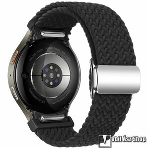 Okosóra szíj, Mágneses csat, Légáteresztő szövet, Fonott, 220mm hosszú, Gombos gyorskioldó, Fekete, Samsung Galaxy Watch FE, Watch4, Watch5, Watch5 Pro, Watch6, Watch7 kép