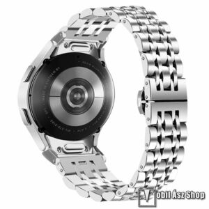 Fém okosóra szíj, Rozsdamentes acél, Speciális pillangócsatos, Gombos gyorskioldó, Ezüst, Samsung Galaxy Watch FE, Watch4, Watch5, Watch5 Pro, Watch6, Watch7 kép