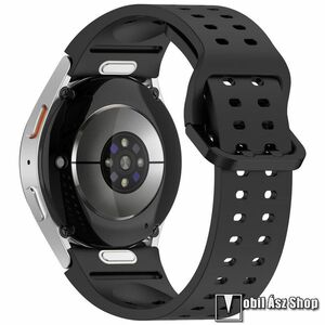 Okosóra szíj, Szilikon, Csatos, Gombos gyorskioldó, 126mm + 86mm hosszú, 20mm széles, Fekete, Samsung Galaxy Watch FE / Watch4 / Watch5 / Watch5 Pro / Watch6 / Watch7 kép