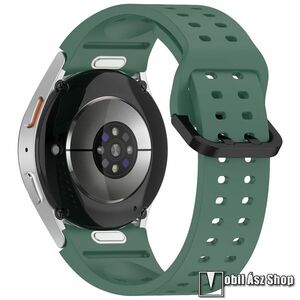 Okosóra szíj, Szilikon, Csatos, Gombos gyorskioldó, 126mm + 86mm hosszú, 20mm széles, Sötétzöld, Samsung Galaxy Watch FE / Watch4 / Watch5 / Watch5 Pro / Watch6 / Watch7 kép