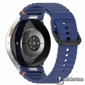 Okosóra szíj, Szilikon, Csatos, Gombos gyorskioldó, 136mm + 92mm hosszú, 20mm széles, Sötétkék, Samsung Galaxy Watch FE / Watch4 / Watch5 / Watch5 Pro / Watch6 / Watch7 kép