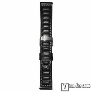 Okosóra szíj, Valódi bőr, 20mm széles, Speciális pillangócsatos, Fekete, Garmin Bounce, Forerunner 165, vívoactive 5, SAMSUNG Galaxy Watch7 40mm, Watch7 44mm, Watch FE, Watch Fit 3 Nylon, Xiaomi Haylou LS02 Pro kép