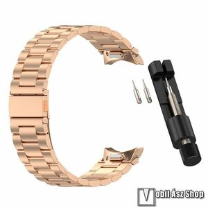 Fém okosóra szíj, Rozsdamentes acél, Csatos, Gombos gyorskioldó, 197mm hosszú, Stift kinyomó szerszámmal, Rose gold, Samsung Galaxy Watch4, Watch5, Watch5 Pro, Watch6, Watch7 kép