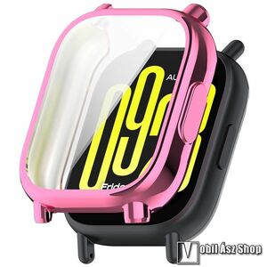 Xiaomi Redmi Watch 5 Active, Okosóra szilikontok, Szilikon előlapvédő is, Galvanizált, Rózsaszín kép