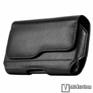 UNIVERZÁLIS fekvő tok, Övre fűzhető, Övcsipesz, Mágnes záródás, max 165 x 90 x 30mm-es készülékekhez, Fekete kép