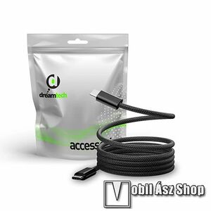 Dreamtech adatátvitel adatkábel és töltő, Type-C - Type-C csatlakozás, 1m hosszú, 100W, PD gyorstöltés támogatás, Szövettel bevont, Mágnesesen összetapad, Fekete kép