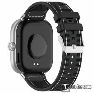 Xiaomi Smart Band 9 Pro, 8 Pro, Redmi Watch 4, Okosóra szíj, Szilikon, Szövet borítás, Fém csat, Állítható méret, Varrás minta, Fekete kép