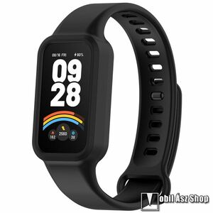 Xiaomi Smart Band 9 Active, Okosóra szíj, Védőtok, Bumper 2 az 1-ben, Szilikon, Állítható méret, Fekete kép
