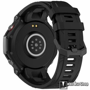 Xiaomi Amazfit T-Rex 3, Okosóra szíj, Szilikon, Csíkos textúra, Csatos, Állítható méret, Csavarhúzóval, 99mm+134mm hosszú, Fekete kép